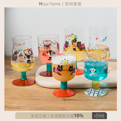姜妍同款可爱手绘玻璃高脚杯
