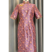 2025新款 优雅复古非遗新蜀锦中长款 旗袍礼服喜妈妈喜婆婆婚宴宴会