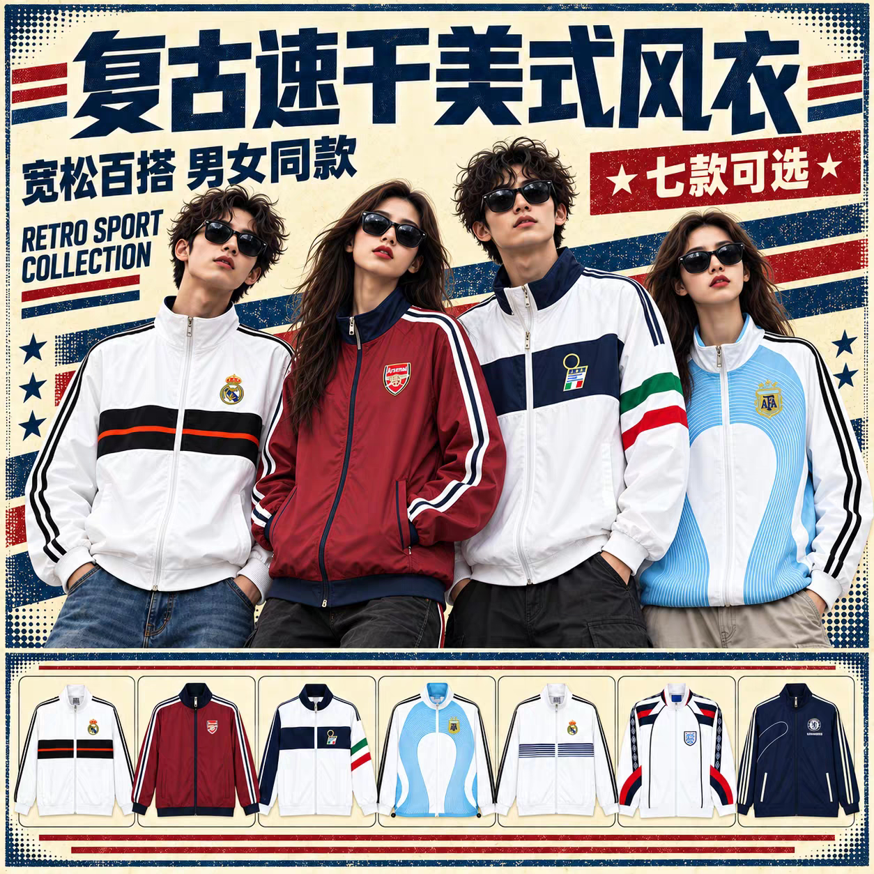 古着足球服外套防水复古球衫刺绣男女风衣秋冬爆款 windbreaker