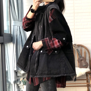 口袋休闲立领牛仔马甲外套复古做旧大码 设计感春秋季 马夹女工装