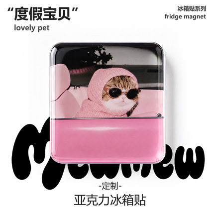 Mewmew宠物定制度假风亚克力冰箱贴创意家居装饰猫咪狗狗纪念礼物