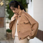 斐雪 显高双面尼100纯羊绒大衣女 大口袋短款 岁月漫长 咖啡加糖