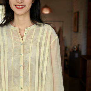 斐雪 晨曦的光泽 轻盈丝滑桑蚕丝春夏微镂空风琴打褶真丝棉衬衫