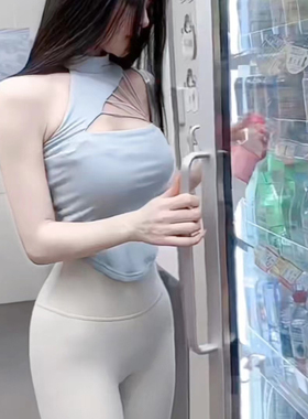 LINA性感女神小个子蓝色镂空挂脖背心女2024新款设计感辣妹上衣女