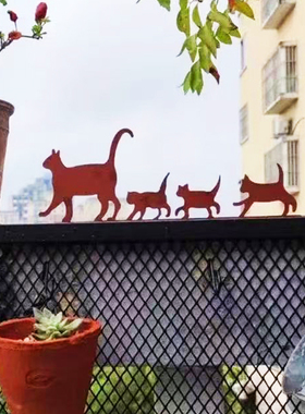 复古做旧猫剪影铁艺庭院围墙摆件