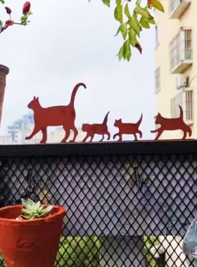 复古做旧猫剪影铁艺庭院围墙摆件