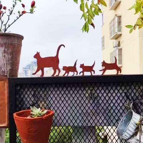 复古做旧猫剪影铁艺庭院围墙摆件