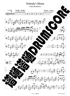 Nobody's Home鼓谱 ONE OK ROCK鼓谱架子鼓谱 爵士鼓 链接图