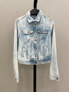 外单水洗磨白牛仔外套时尚通勤气质复古洋气休闲纯色个性女牛仔衣