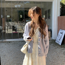 Трикотаж 最小的海v领单排扣开衫外套女针织上衣春秋新款慵懒休闲外搭毛衣 OTHER