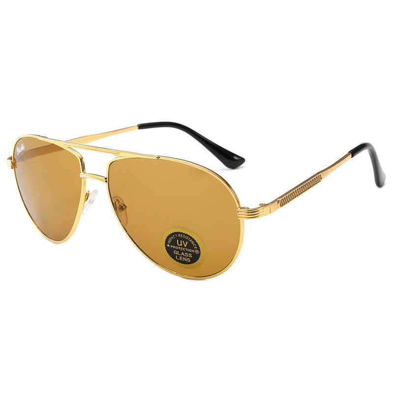 25122019新款钢化玻璃镜片男士墨镜太阳镜驾驶司机大框蛤蟆镜茶色