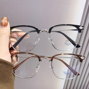 2512新款复古眉毛防蓝光平光镜商务眼镜框半框时尚镜架男眼镜可配