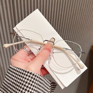 2512新款气质金丝边防蓝光老花眼镜框女多边形镜框金丝素颜圆脸