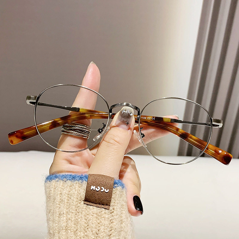 2512日韩圆形文艺复古金属腿近视眼镜框男女同款可配度数平光镜架