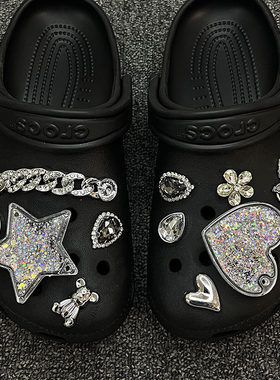 原创适配croc卡洛驰洞洞鞋配饰鞋花女可爱Y2K闪粉旋转流沙装饰品