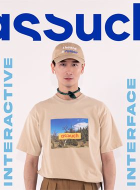 ASSUCH印花宽松T恤新疆长绒棉重磅风景logo图案休闲时尚短袖上衣
