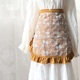 文艺小清围裙女厨房家用半身荷叶边围腰时尚少女甜美春夏高级感
