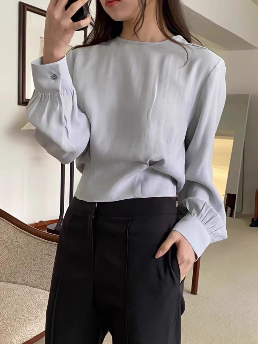 长袖混纺衬衫韩国露背洋气简约