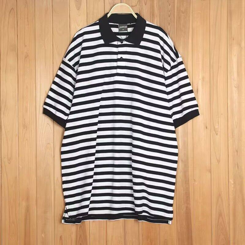 大码男装短袖胖子夏季衣服学生嘻哈街舞条纹t恤男休闲宽松Polo衫