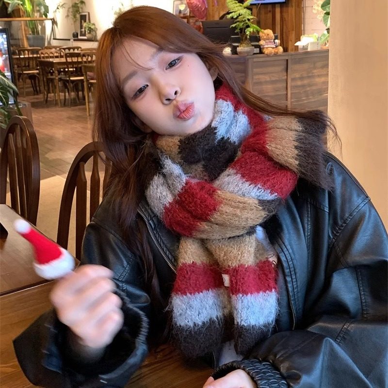 新款撞色条纹学院风含羊毛针织围巾女秋冬季保暖百搭情侣毛线围脖,服饰配件/皮带/帽子/围巾,围巾/丝巾/披肩,淘宝优惠券,粉丝福利购,淘宝优惠卷