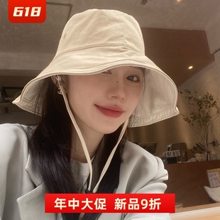 网红遮阳遮脸防晒帽防紫外线大沿太阳帽子 大帽檐双面渔夫帽女夏季