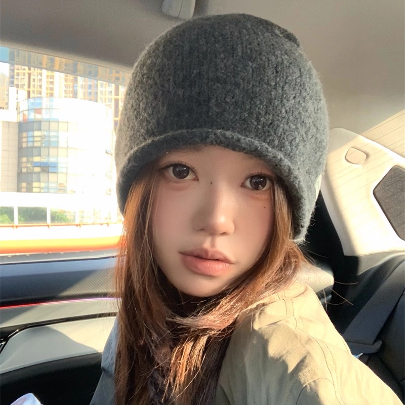纯色针织毛线冷帽秋冬显脸小