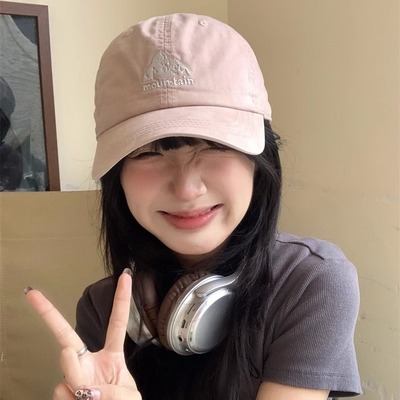 2025鸭舌帽子大头围男女棒球帽春夏季粉色雪山刺绣新款软顶太阳帽