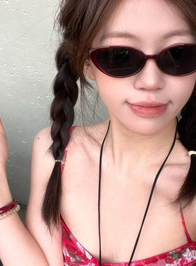 复古猫眼欧美gm墨镜女方圆脸显瘦辣妹网红街拍高级质感红色太阳镜