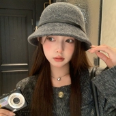 法式 皮带扣含羊毛千金帽子礼帽女秋冬渔夫帽赫本风英伦毛线盆帽潮