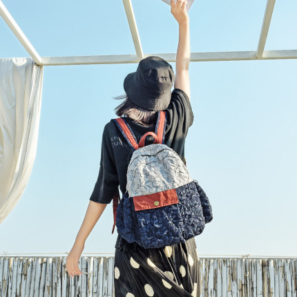 原创正品减负宽肩带双肩包 简约拼接包包软布包 女式街头休闲背包
