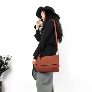 澄心女子原创设计师品牌  文艺范休闲小包三色棉麻单肩斜跨包布包