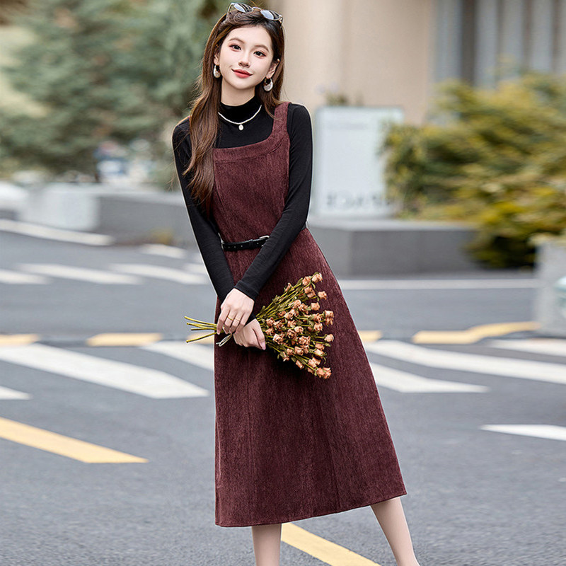 套装女秋季大码杭派高领打底衫背心裙高腰显瘦优雅气质休闲两件套