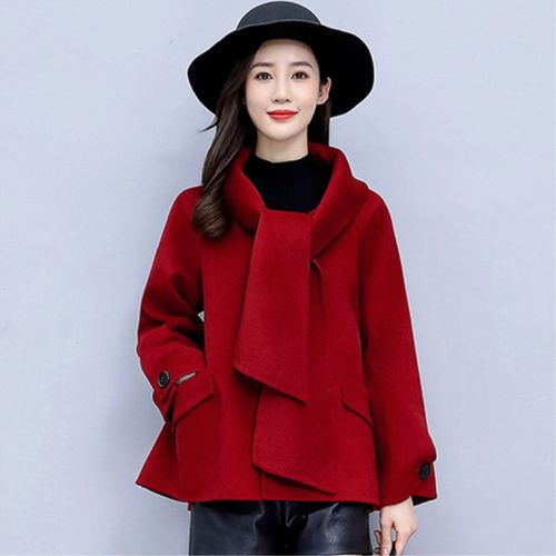 围巾遮肉宽松显瘦毛呢外套简约
