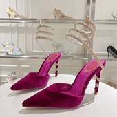 鞋 法式 性感跟缠绕尖头水钻高跟鞋 2024新款 精致高级感包头凉鞋 细跟