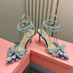 女 尖头水钻蝴蝶结PVC透明高跟鞋 ins婚鞋 高级感凉鞋 法式 仙女水晶鞋