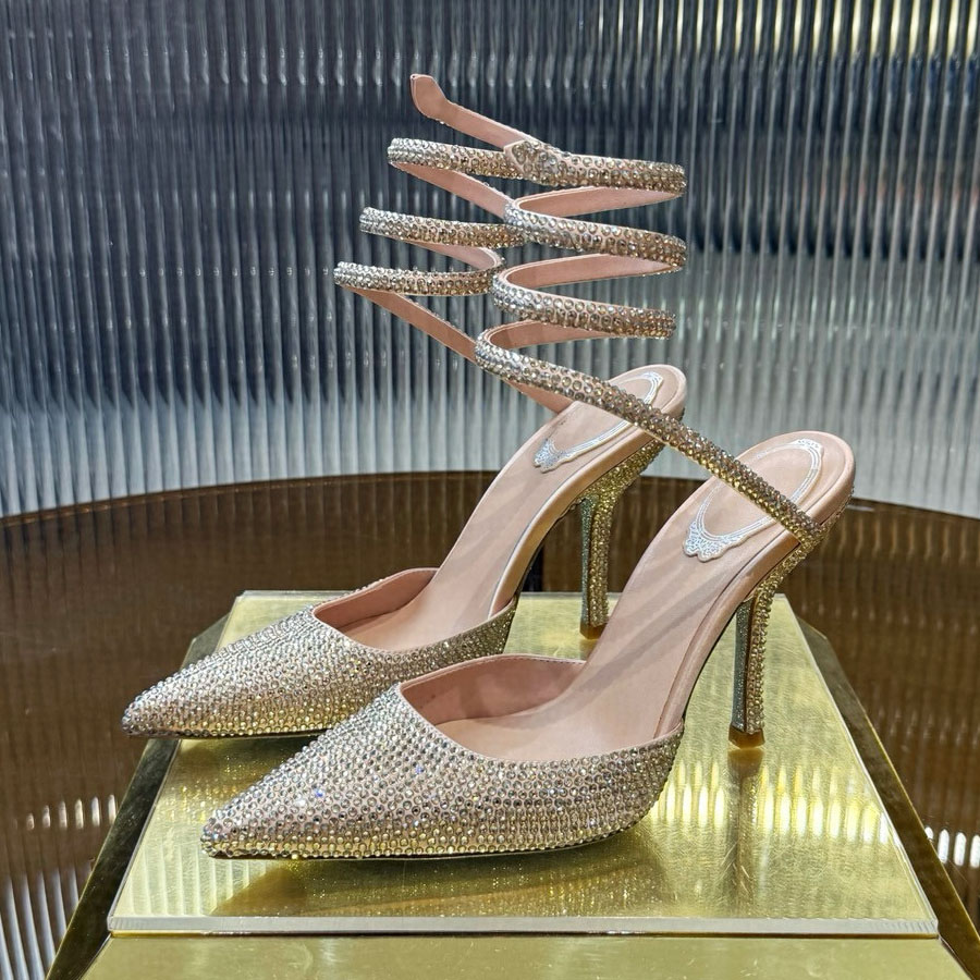 水晶鞋法式绝美水钻缠绕尖头高跟