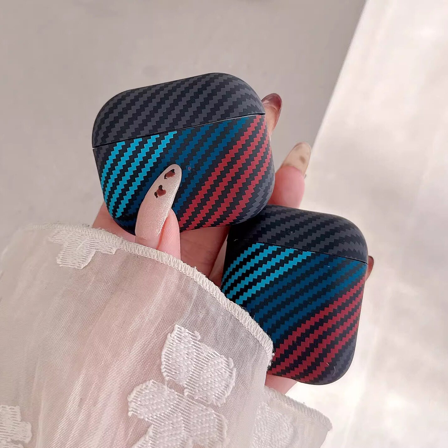 三色线碳纤维纹路适用苹果Airpodspro3耳机保护套Airpods4硅胶耳机壳Airpods3耳机保护壳pro2耳机套2代男友款