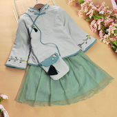 女童汉服冬夹棉加厚儿童公主旗袍民国学生合唱表演礼服套装 纱裙仙