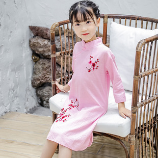 女童旗袍唐装中国风儿童春夏秋装公主裙秋季长袖新年装红色拜年服