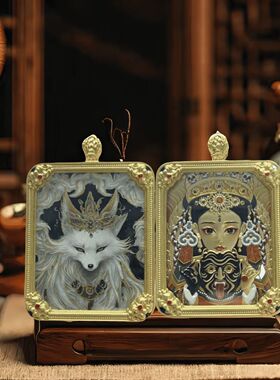 唐卡挂件西域项链吊坠立体鎏金扎基拉姆手绘描金小九招财吉祥礼物