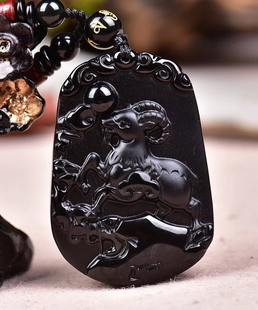 2025年天然黑曜石属羊大展宏图吊坠兔年生肖挂件吉祥物项链男女