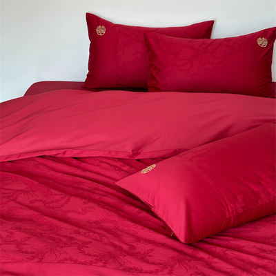 中式婚庆红色双喜刺绣床上六件套