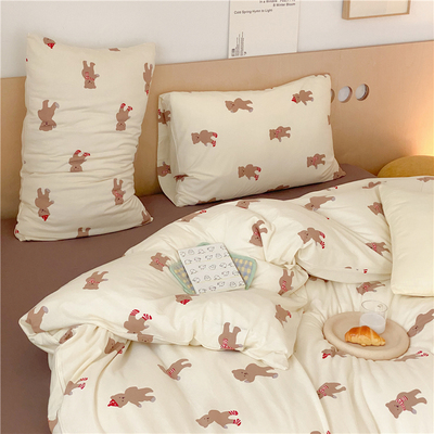 韩式卡通全棉针织棉四件套床笠式