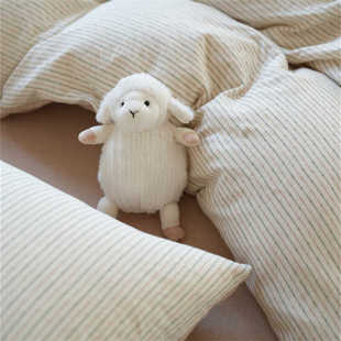 太太说 纯棉柔软奶油风床品 A类简约森系条纹彩棉针织棉四件套