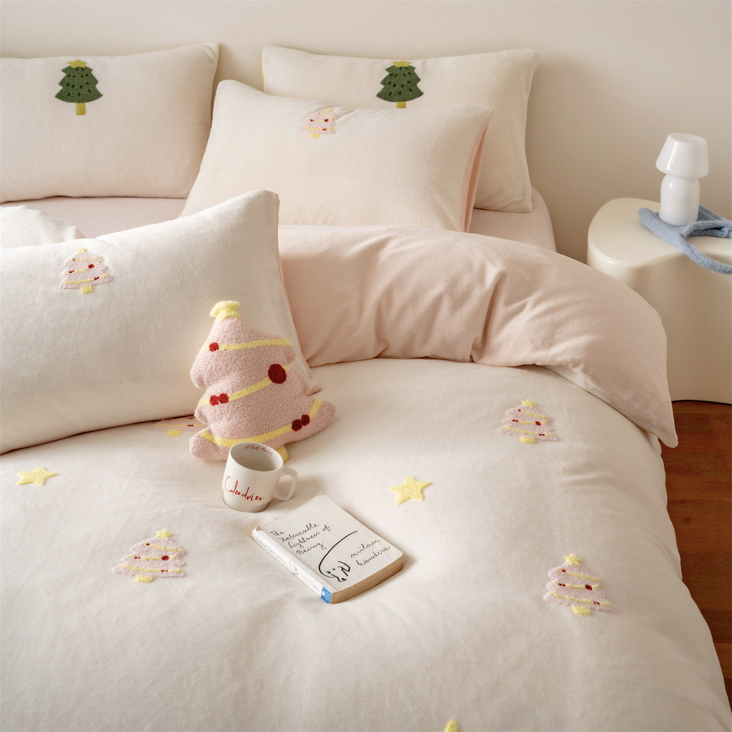 ins奶油风招财树毛巾绣牛奶绒四件套 | 甜美少女心保暖双面绒床品,床上用品,床品套件/四件套/多件套,淘宝优惠券,粉丝福利购,淘宝优惠卷