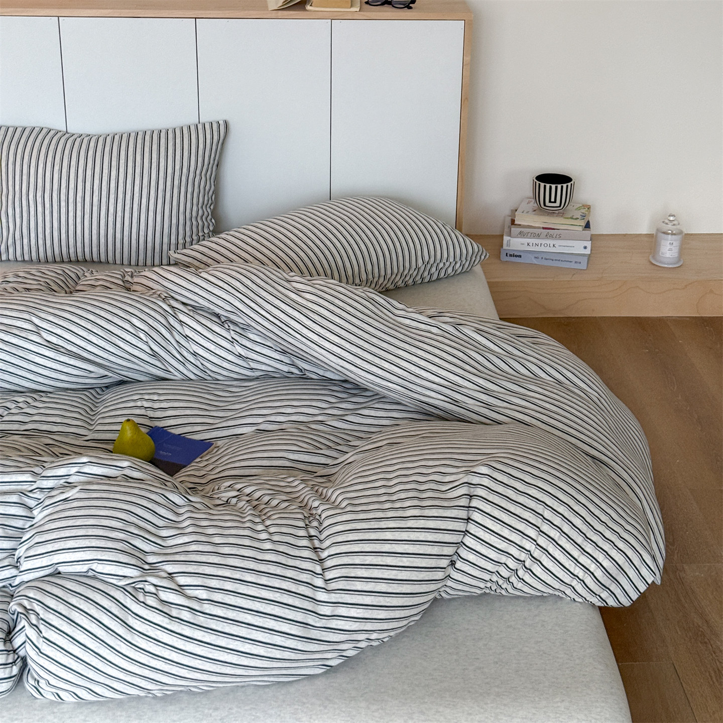 简约日式黑白条纹针织棉四件套 | 纯棉柔软A类森系慵懒氛围床品