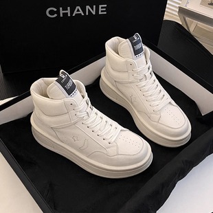 四季 贵族专柜高帮鞋 厚底休闲老爹鞋 女百搭真皮运动情侣款 小白鞋