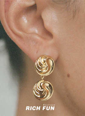 美国小众LUV AJ复古优雅法式旋涡吊坠金盘子气质通勤百搭高级耳饰