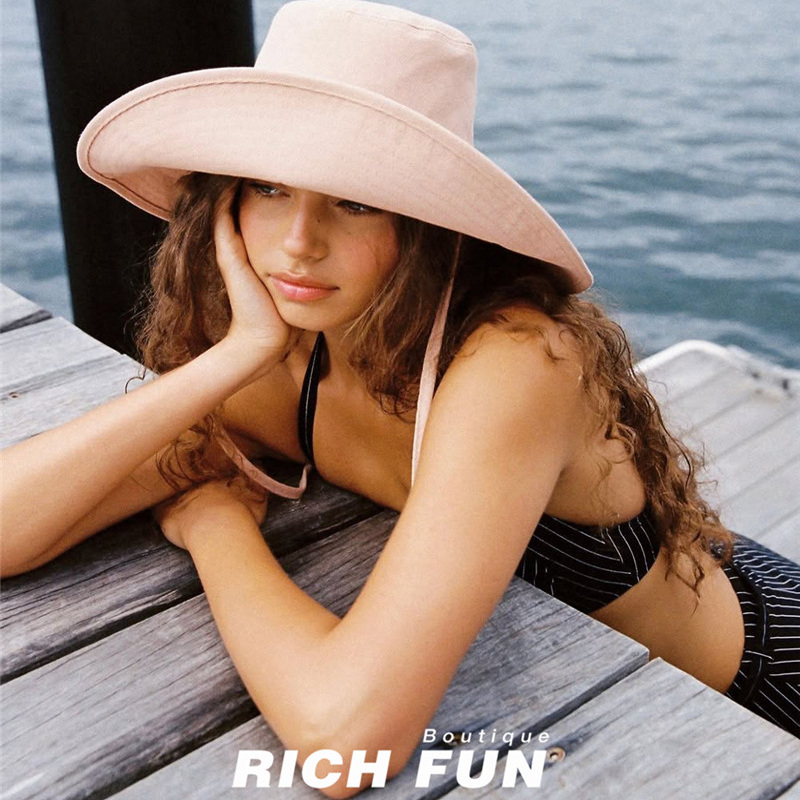 LACK OF COLOR大檐复古遮阳防晒太阳帽子出游休闲百搭系绳渔夫帽
