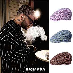 504春夏新款 Jacquard 小香风复古格纹拼色鸭舌贝雷帽 Maze Kangol